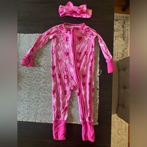 Little Sleepies Valentines Day Print Zippie 3-6M Bow Included